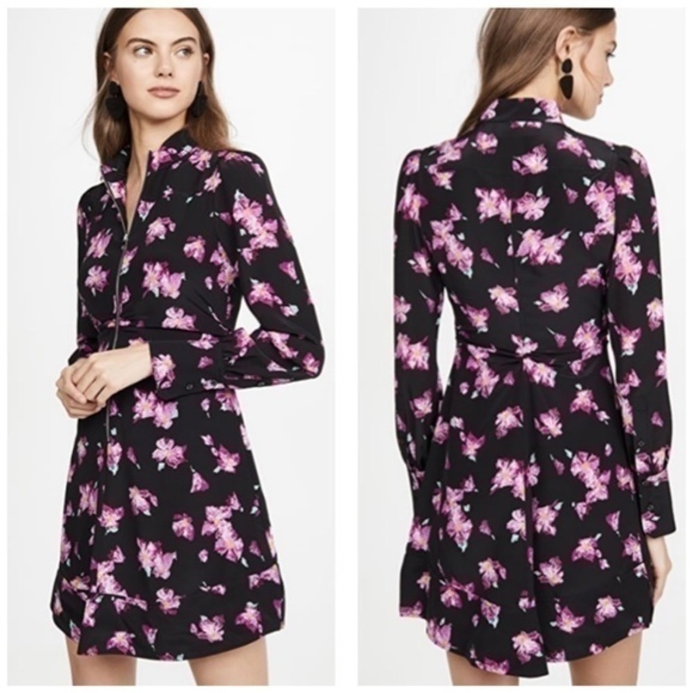 A.L.C. Marcella Silk Black Floral Full Front Zip Mini‎ Dress NWT 00 $550